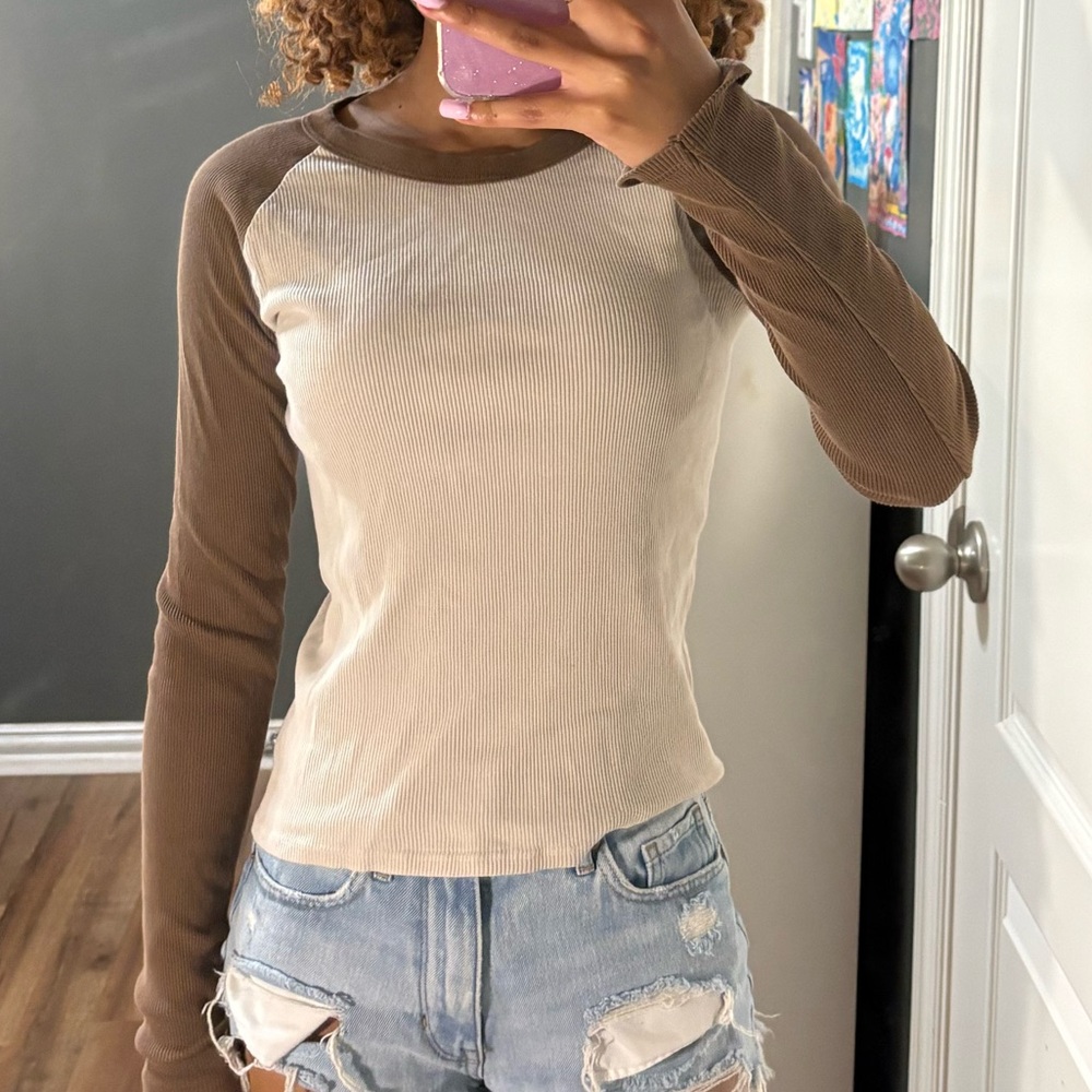 Women's Brown and White Long Sleeve Top Brandy Melville